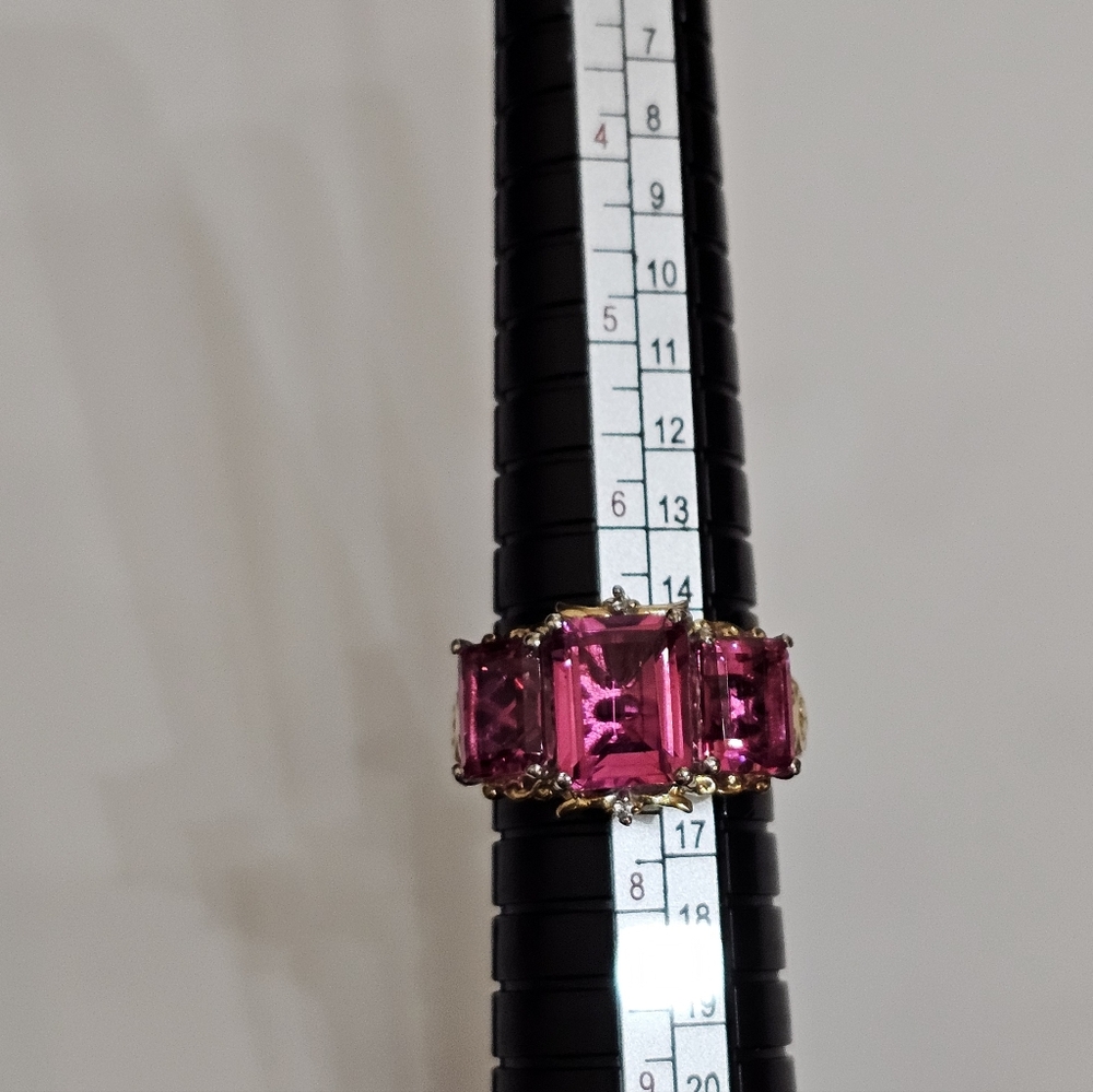 Radiant Orchid Quartz & White Zircon Ring Vermeil Platinum Sterling Silver Sz 7 - Picture 6 of 10